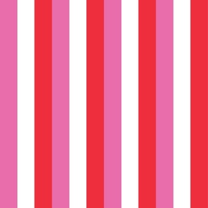 Small - 2" wide Awning Stripes - Bright Pink - White - Raspberry Red