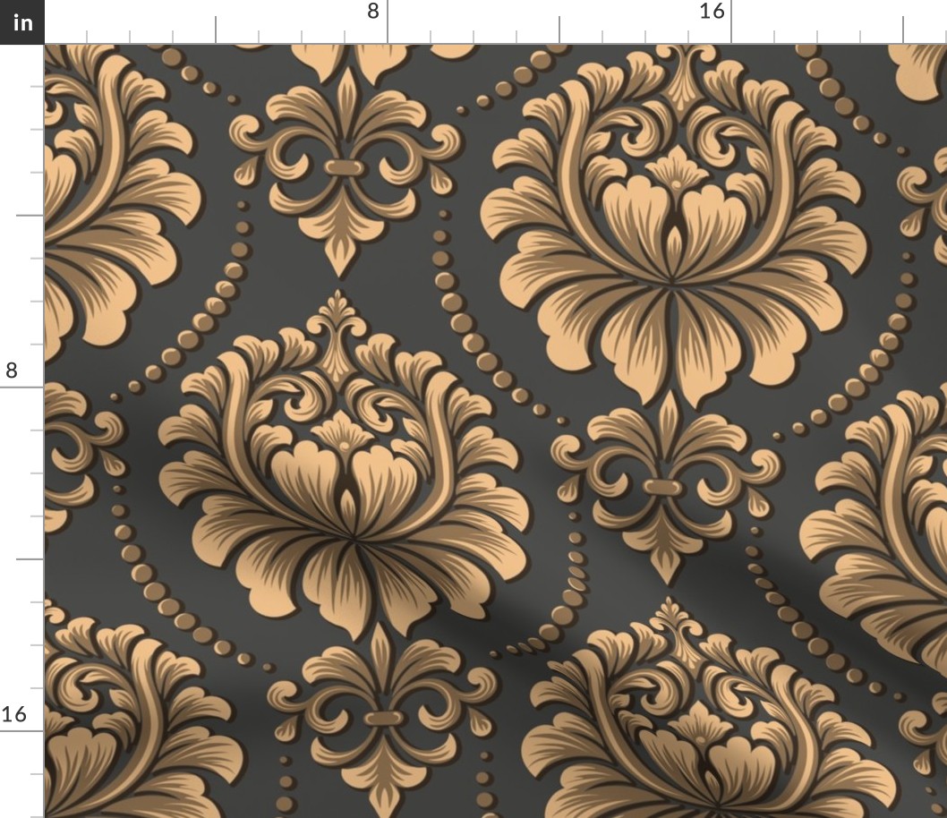 Golden Floral Damask on Charcoal: A Study in Contrast and Elegance