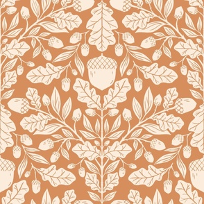 Whimsical Woodland Theme: Acorns and Oak Leaves, Oak tree | Cream | Brown Background | Large Scale
