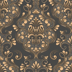 Classic Damask Elegance with a Modern Twist in Gold and Charcoal