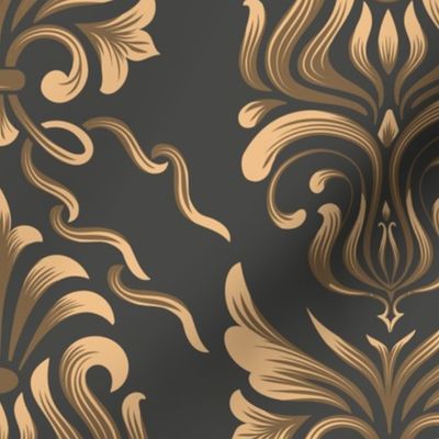 Golden Swirls and Fleur-de-lis Elegance on a Dark Backdrop