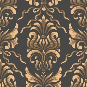 Golden Swirls and Fleur-de-lis Elegance on a Dark Backdrop