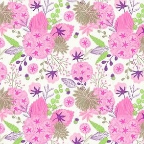small// Floral wilderness Cotton flowers Stars and vintage foliage Pink Delight