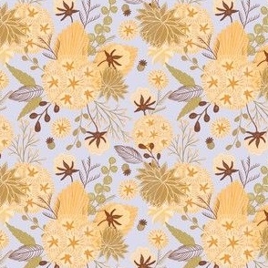 small// Floral wilderness Cotton flowers Stars and vintage foliage Sunrise Violet yellow