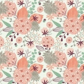 small// Floral wilderness Cotton flowers Stars and vintage foliage orange Sage