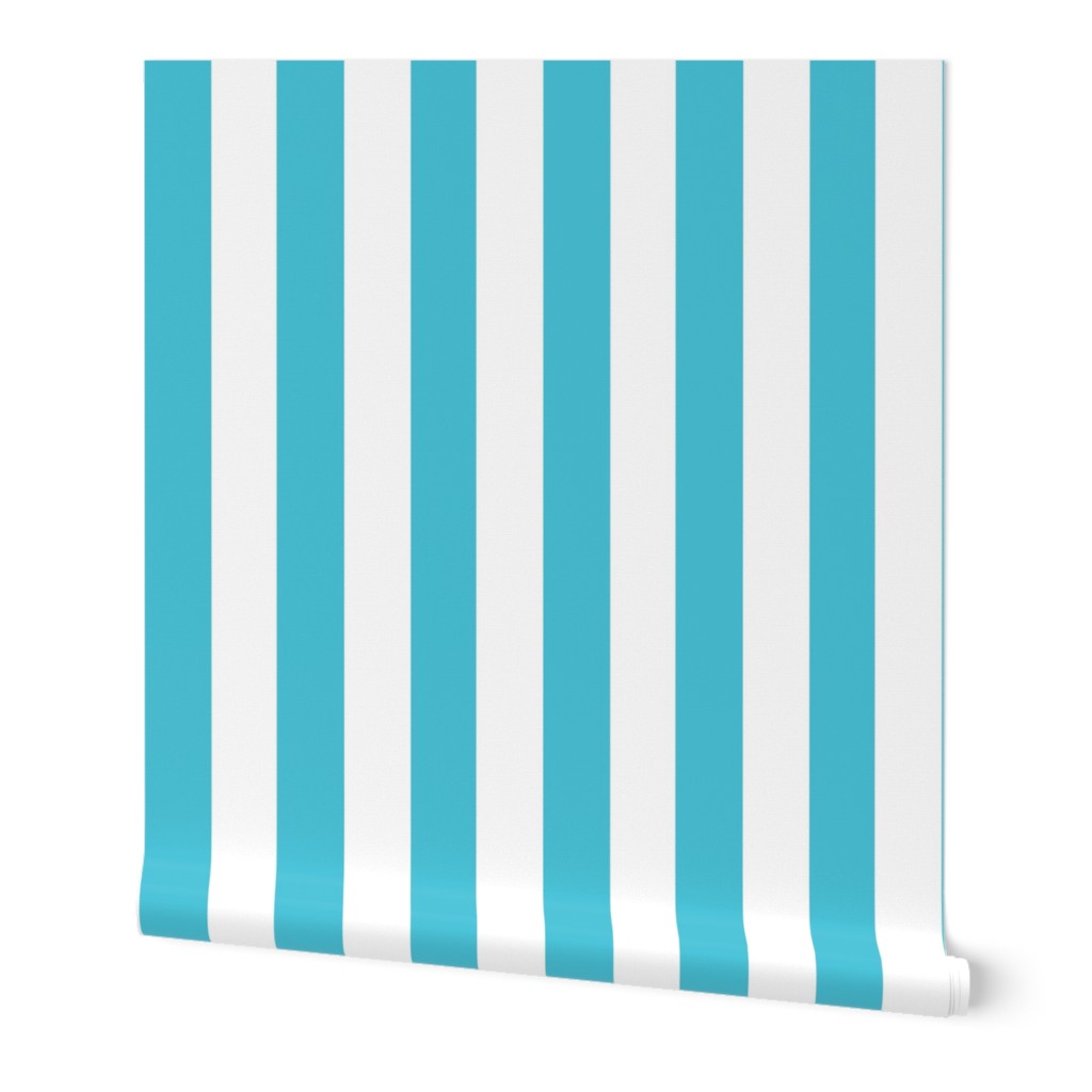 Small - 2" wide Awning Stripes - Bright Baby Blue - White