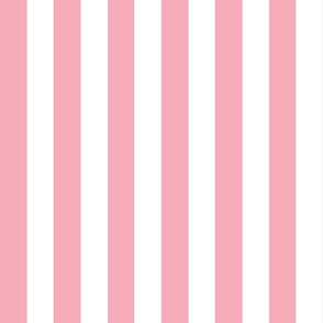 Small - 2" wide Awning Stripes - Pastel Carnation Pink - White
