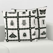 retro insects scalloped tiles l black off white l large