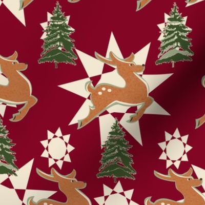 deer cookies among the pines on cranberry red