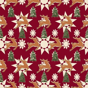 deer cookies among the pines on cranberry red