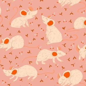  Whimsical Mouse Linocut Pattern for Kids Apparel in Pink and Earthy Tones – Small scale
