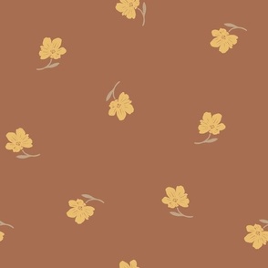 Fall Floral Tossed in Golden Mustard Yellow (Medium)