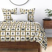 retro insects scalloped tiles l black gold l large