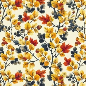 Acorn Yellow Oak Leaf Fall Season Autumn Pattern Design