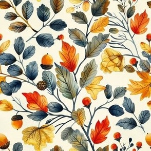 Fall Season Autumn Foliage Leaves and Acorns Design Pattern