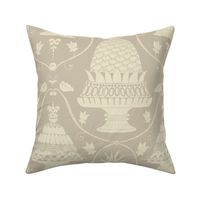 Patisserie shop window damask in tan cream with sweet dessert for birthday celebration, baking and eating - for classic elegant or grandmillennial interiors
