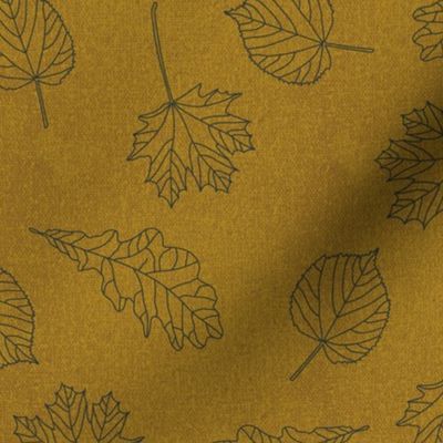 autumnal larger leaves on gold with linen texture