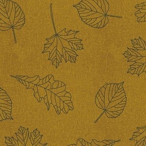 autumnal larger leaves on gold with linen texture