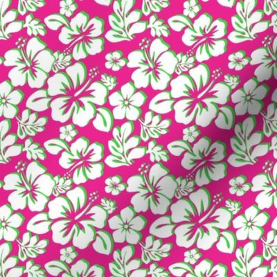 Preppy Surfer Girl Hot Pink, Lime Green and White Hawaiian Flowers -Extra Small Scale-