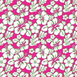 Preppy Surfer Girl Hot Pink, Lime Green and White Hawaiian Flowers -Extra Small Scale-