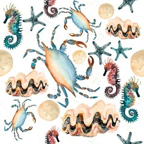 Large Sea Crustaceans / Vintage Coastal / Watercolor / Crab