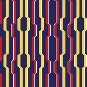 'Space Path' Linear Geometric Stripe in Red, Blue and Yellow
