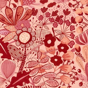Coral Red Florals _ jumbo large
