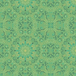 Kaleidoscope Garden Dull Lime Green with Embroidery Illusion