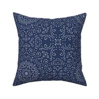 Kaleidoscope Garden White on Dark Blue with Embroidery Illusion