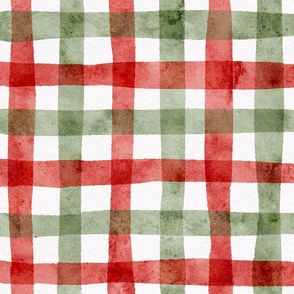 juicy strawberry coordinate - watercolor red and green plaid - french country gingham fabric and wallpaper