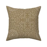 Kaleidoscope Garden White on Khaki Brown with Embroidery Illusion