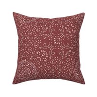 Kaleidoscope Garden White on Red Brown with Embroidery Illusion