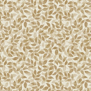 S. Overlapping leafy twigs, textured light beige and warm tan, small scale