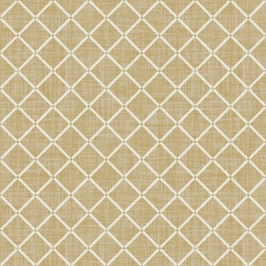 S. Minimal diagonal trellis on subtle linen texture ivory white lattice grid - on sandy beige