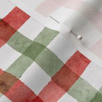 juicy strawberry coordinate small - watercolor red and green plaid - french country gingham fabric and wallpaper