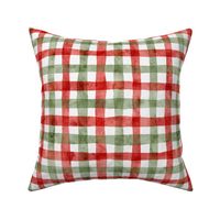 juicy strawberry coordinate small - watercolor red and green plaid - french country gingham fabric and wallpaper