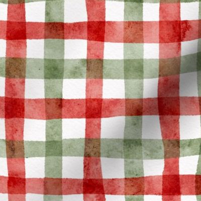 juicy strawberry coordinate small - watercolor red and green plaid - french country gingham fabric and wallpaper