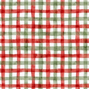 juicy strawberry coordinate small - watercolor red and green plaid - french country gingham fabric and wallpaper