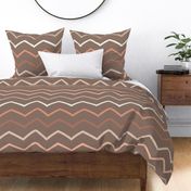 Large scale | natural zigzag stripe | Multicolored, pink, beigre on brown