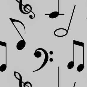 Musical Notes Clef Bass Center C Notes  Black on Gray Small Scale