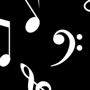 Musical Notes Clef Bass Center C Notes Large  Scale White on Black