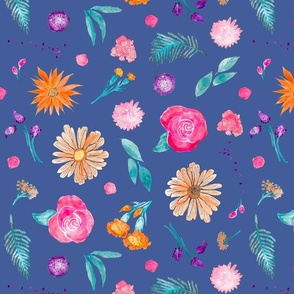Floral Medley in Bloom, Periwinkle Background