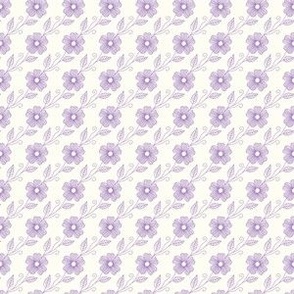 Lilac Diagonal Doodle Blossoms on Cream Small Scale