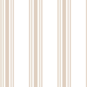5 stripes - Light brown on white - Benjamin Moore Dusty Road - classic coastal neutral wallpaper - Farmhouse ticking stripe - m