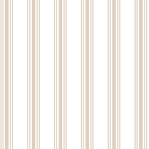 Small - 5 stripes - Light brown on white - Benjamin Moore Dusty Road - classic coastal neutral wallpaper - Farmhouse ticking stripe