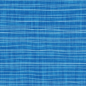 Hand drawn horizontal lines on subtle linen texture minimal off white organic stripes cobalt blue