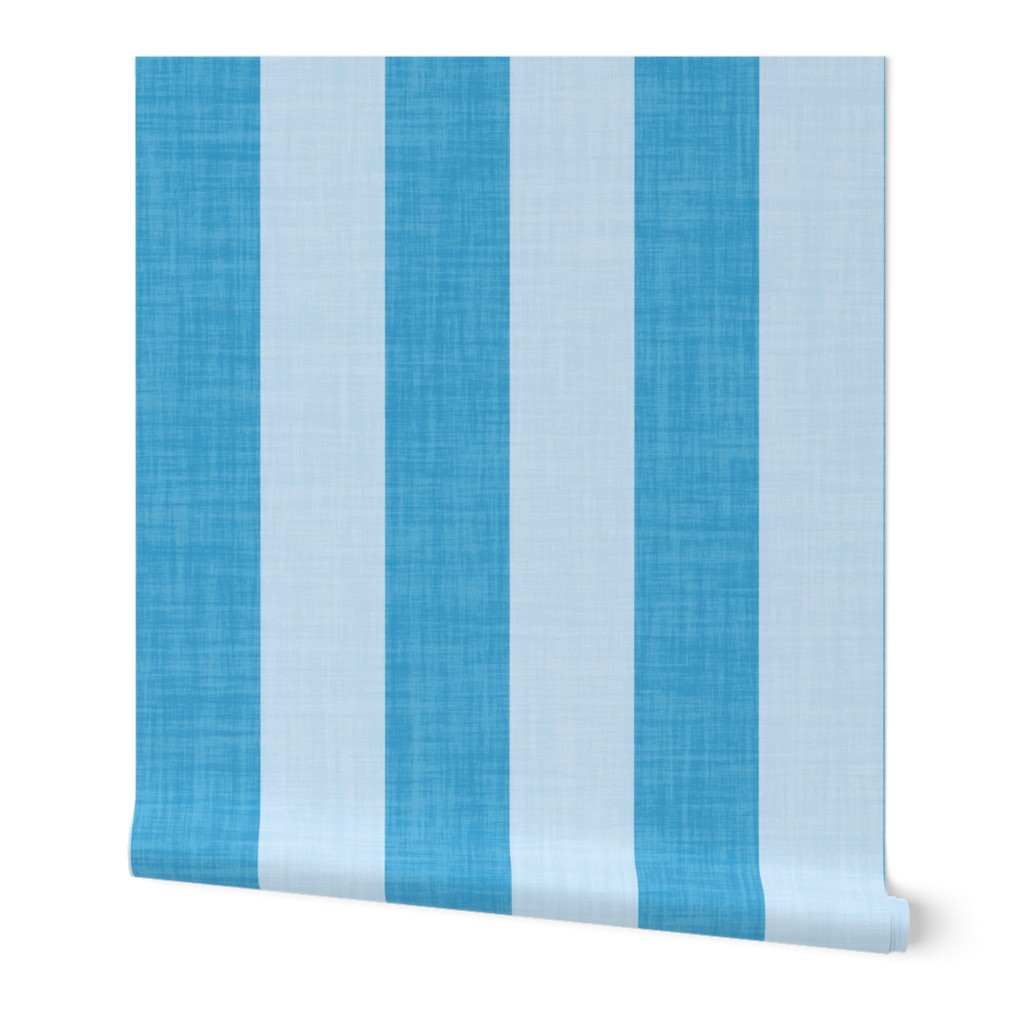 Awning stripe with linen texture minimal bold 4 inch cerulean blue