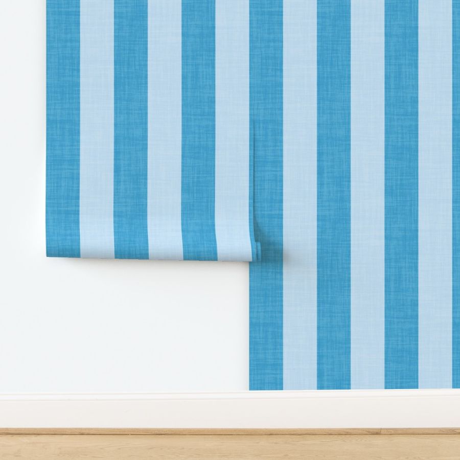 Awning stripe with linen texture minimal bold 4 inch cerulean blue