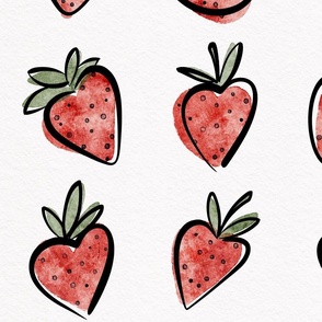 juicy strawberry coordinate large - delicious watercolor fruit - sweet strawberries fabric and wallpaper
