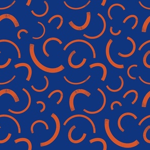 Orange curves on a blue background
